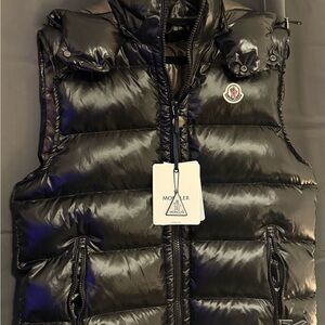 Moncler Black Quilted Puffer Vest with Logo Patch
